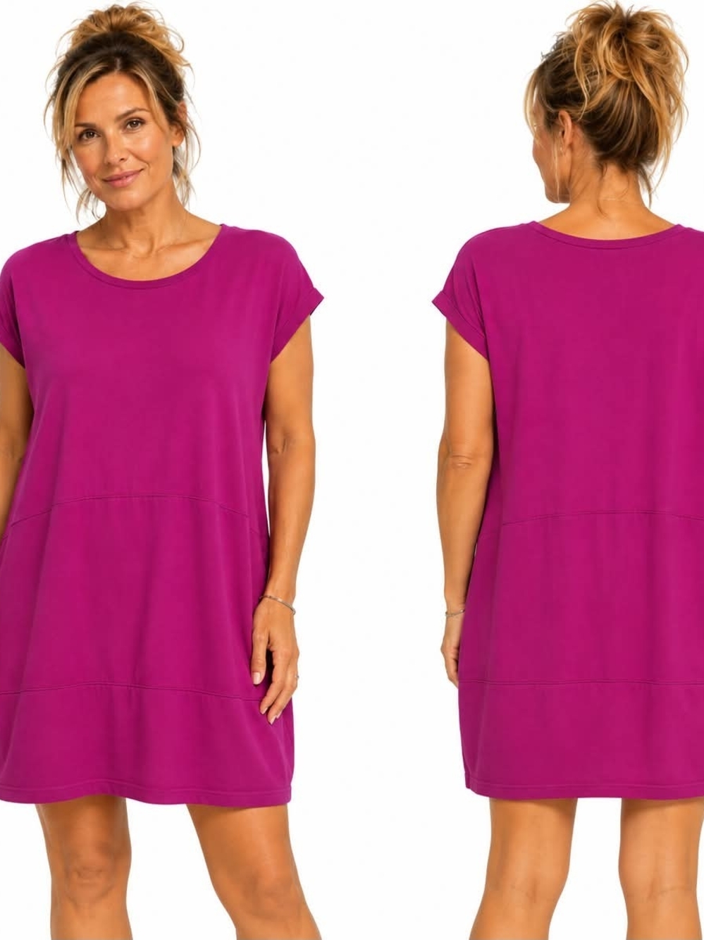 Eileen Fisher Magenta Stretch Jersey Seamed Dress NWOT